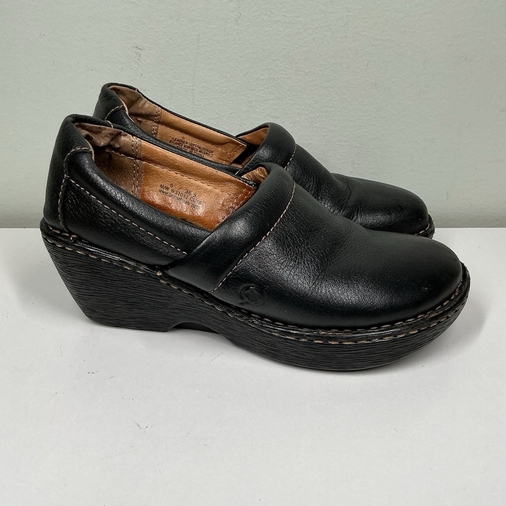 Born Clogs Shoes Size 6 W31011 Leather Black Comfort Slip On Casual Healthcare